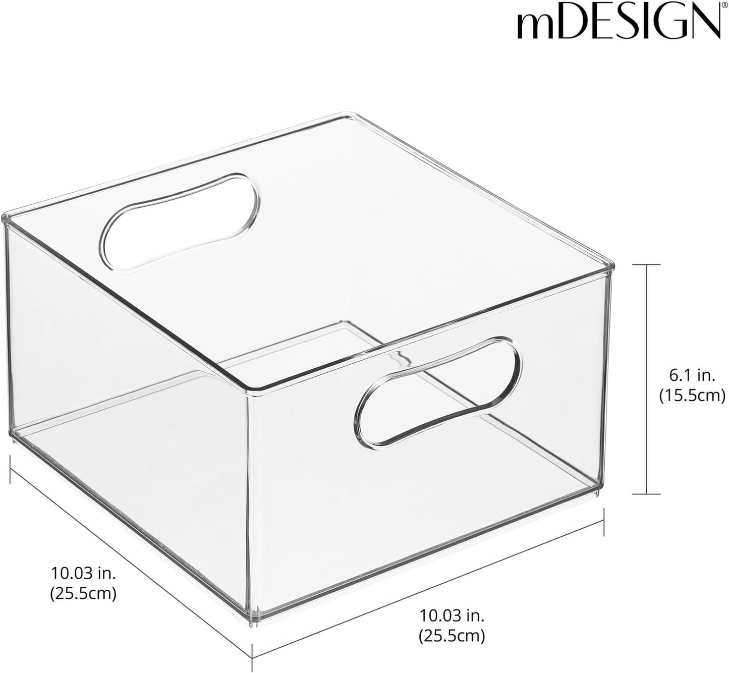 mDesign Deep Plastic Stackable Kitchen Storage Organizer Container Bin for Pantry, Cabinet, Cupboard, Shelves, Fridge, or Freezer - Holds Dry Goods, Sauces, Condiments, Ligne Collection, 2 Pack, Clear