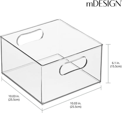 mDesign Deep Plastic Stackable Kitchen Storage Organizer Container Bin for Pantry, Cabinet, Cupboard, Shelves, Fridge, or Freezer - Holds Dry Goods, Sauces, Condiments, Ligne Collection, 2 Pack, Clear