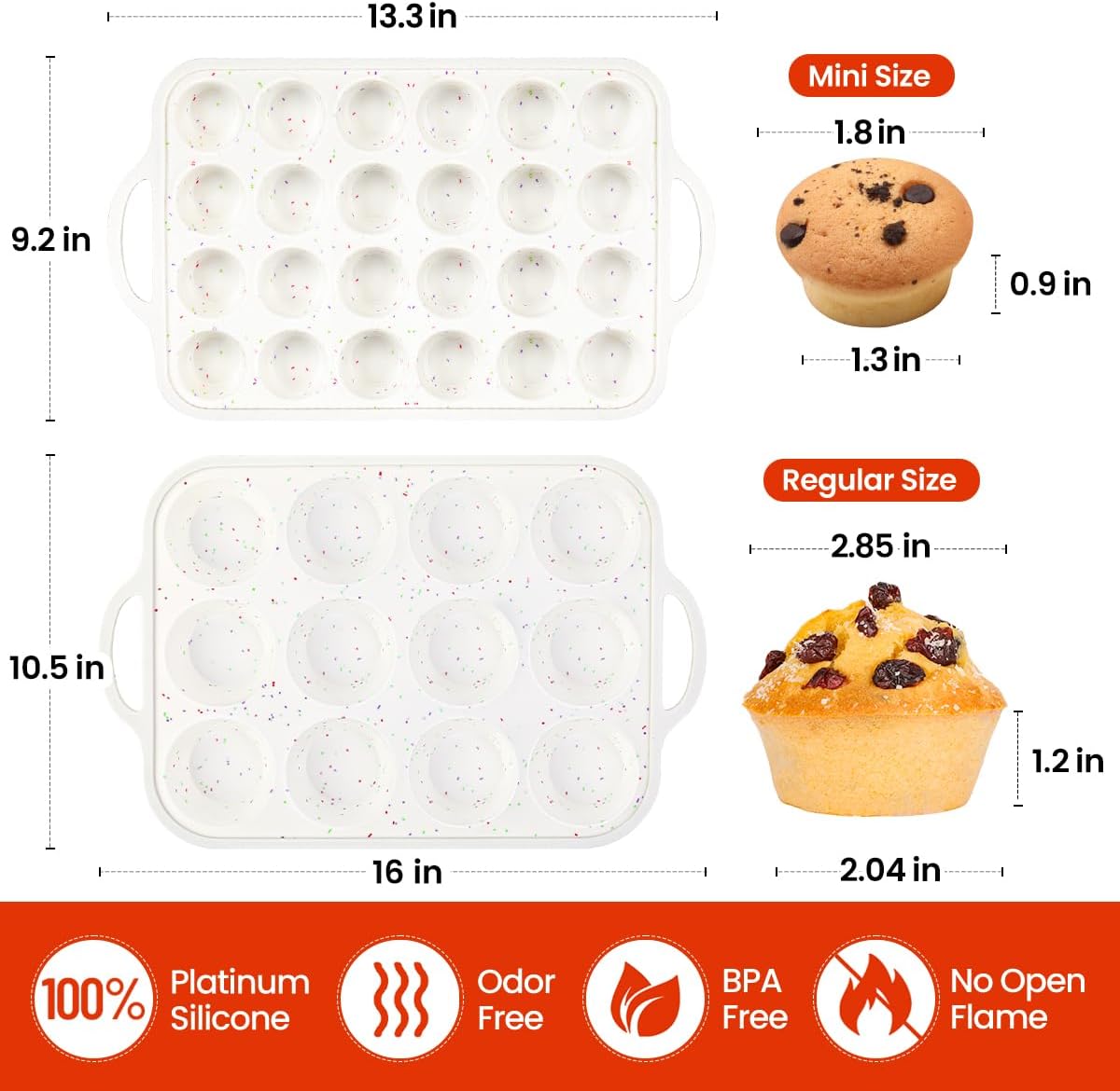 CAKETIME Mini Muffin Pan, Metal Reinforced Frame Mini Cupcake Pans 24 Cups Nonstick Muffin Silicone Molds with Handle for Baking Muffins, Cupcakes, Egg Bites 2 Pack