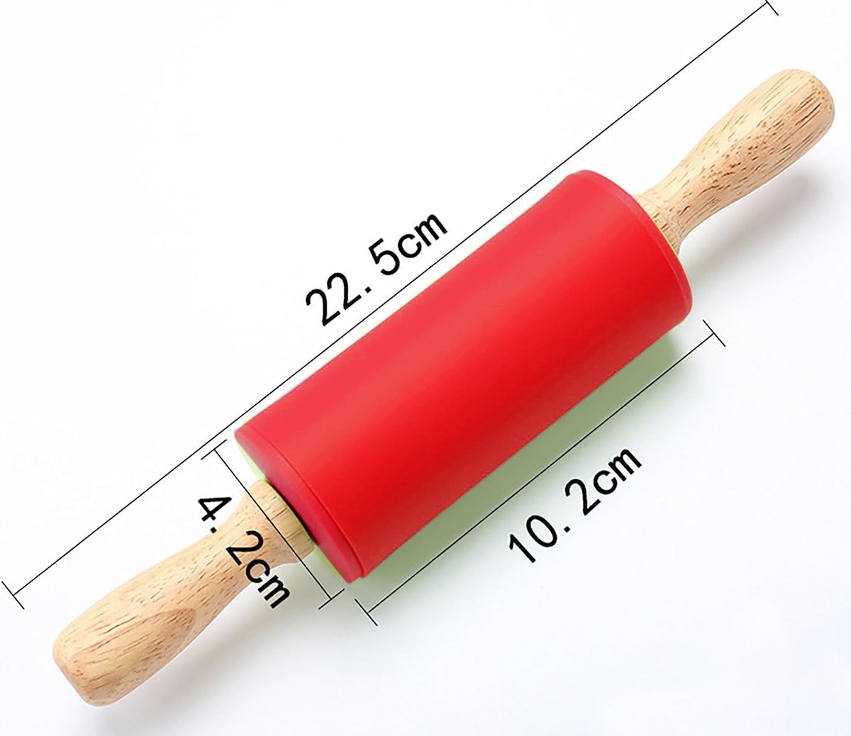 Silicone Rolling Pin, Green 9 Inch Pin with Wooden Rotatable Handle for Dough of Baking Bread, Cookie, Pizza (green, 9 inch)