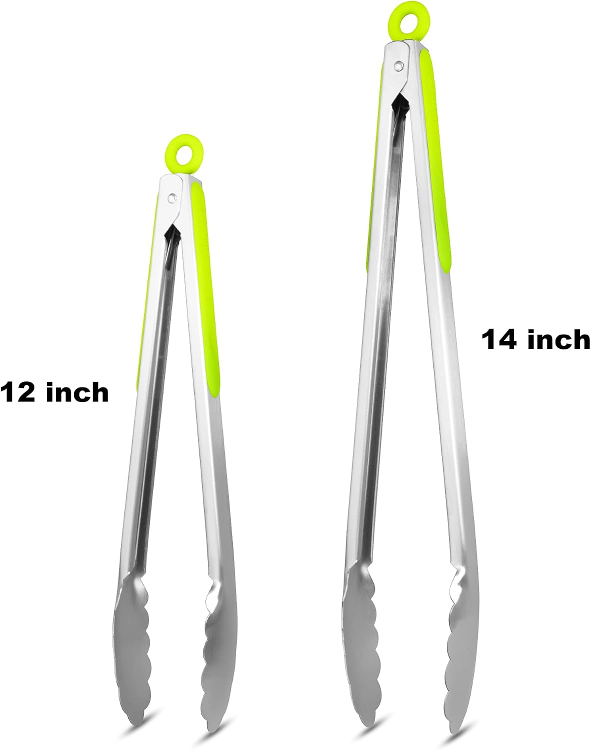 304 Stainless Steel Kitchen Cooking Tongs, 9" and 12" Set of 2 Sturdy Grilling Barbeque Brushed Locking Food Tongs with Ergonomic Grip, Black