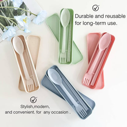 Wheat Straw Cutlery Set – Reusable Travel Utensils with Case – Portable Fork, Spoon & Chopsticks – Eco-Friendly Flatware for Kids & Adults – Lightweight Lunch Box Accessories for Work (green)