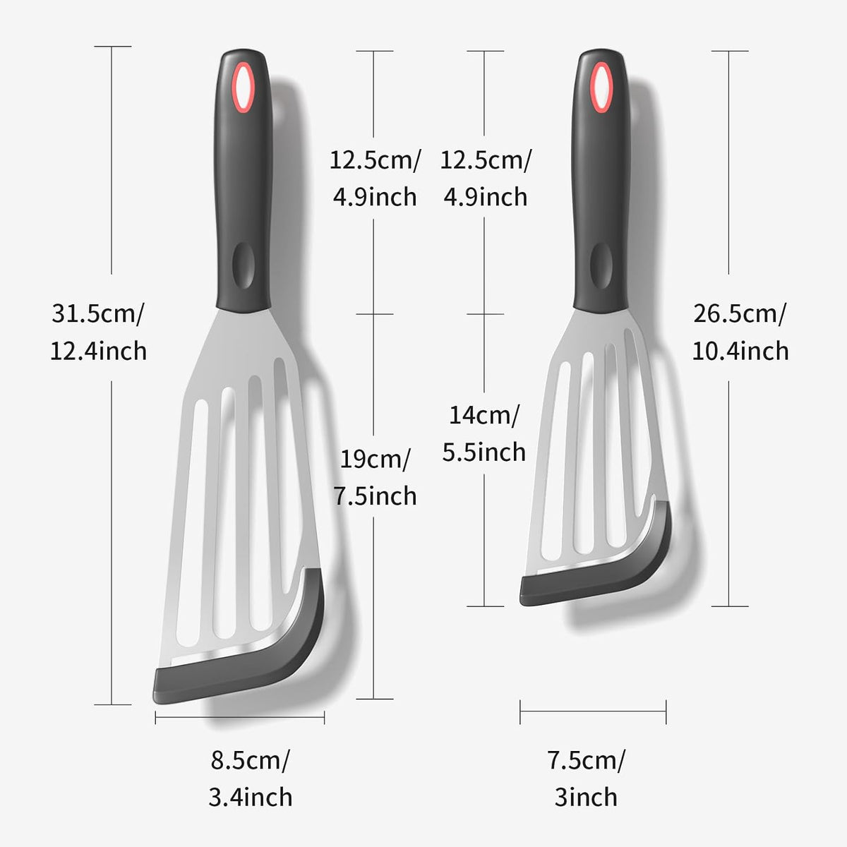 2Pack Silicone Fish Spatulas for Nonstick Cookware,Fish Turner Spatula Stainless Steel with Heat Resistant Silicone Edge,Metal Slotted Spatula for Flipping Fish Egg Patties Fries Pancake Steak (Red)