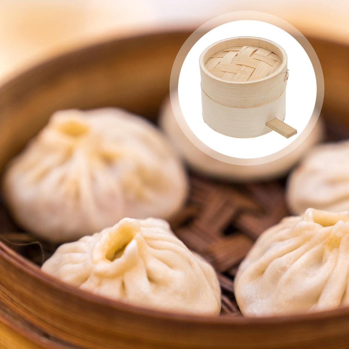 Mini Bamboo Steamer Basket with Cover and Handle 3.5 Inch Round Dim Sum Steamer for Dumplings Buns Home Kitchen Cooking