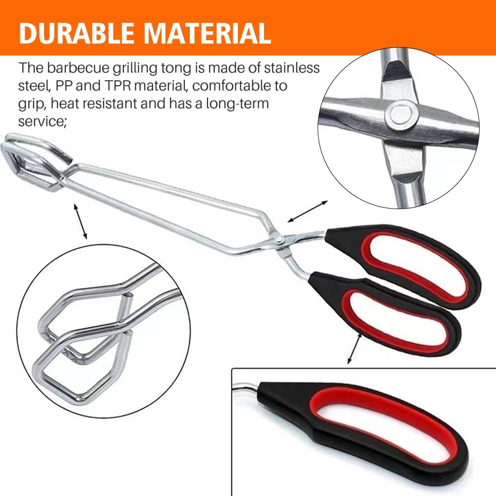 2Pcs Scissor Tong, Stainless Steel Kitchen Tongs with No-n-Slip Comfortable Grip, Multi Function Kitchen Tongs Set for Baking, Cooking, Grilling & Serving