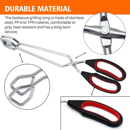 2Pcs Scissor Tong, Stainless Steel Kitchen Tongs with No-n-Slip Comfortable Grip, Multi Function Kitchen Tongs Set for Baking, Cooking, Grilling & Serving