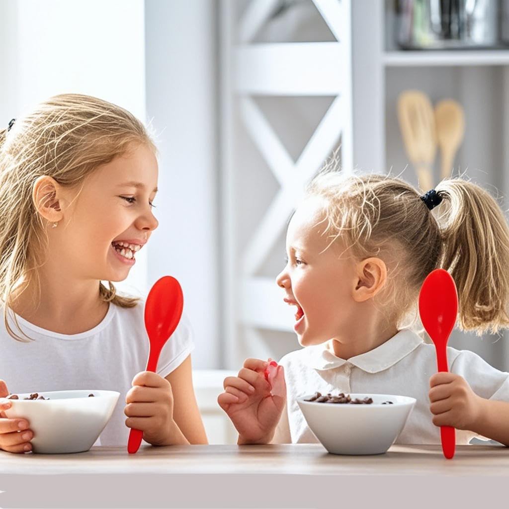 Reusable Utensils Set with Case, Wheat Straw Portable Spoon and Fork Set, Plastic Work School Kids Adults or Daily Use Cutlery Set - for Lunch Box Use Outdoor (Red)