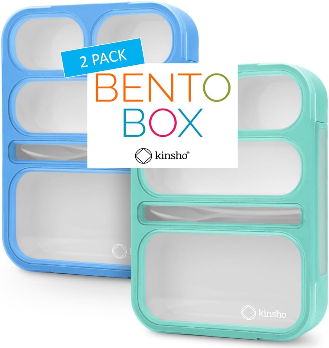 Bento Lunch Box Kids & Adults, Lunch and Snack Containers for Boys & Girls with 3 Compartments - School, Work Daycare, Meal Planning Portion Control Container, BPA-Free Boxes, Utensils, Blue 1 pack