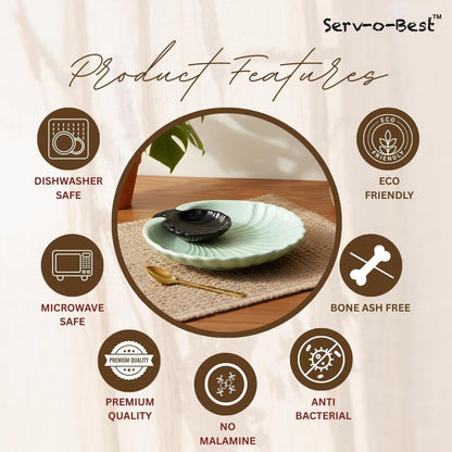 Servo Best Grey Ceramic Chip and Dip Platter, Shell Design Appetizer Serving Tray with Built-In Dip Bowl, Sectioned Snack Platter for Chips Salsa Veggies, Party Entertaining Serveware Gift