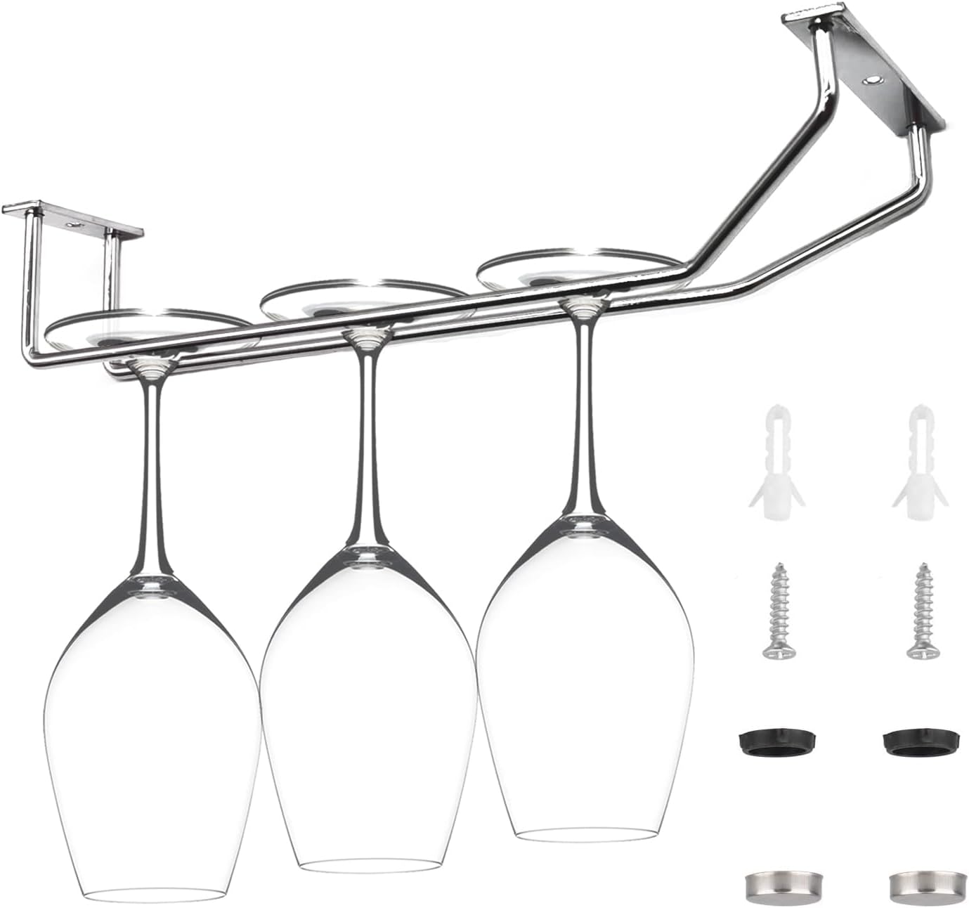 14-Inch Gold Wine Glass Rack, Under Cabinet Wine Glass Holder Stainless Steel Stemware Rack - Hanging Stemware Holder for Cabinet Kitchen Bar, Set of 2
