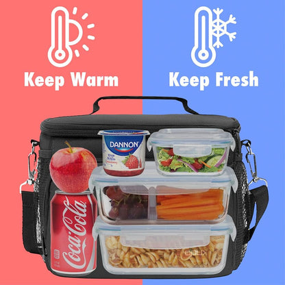 opux Insulated Lunch Bag for Men Women, Large Dual Compartment Cooler Bag, Soft Two Deck Lunch Box for Work School Picnic, Leakproof Lunch Tote with Shoulder Strap for Kid Adult (Purple, Double Deck)