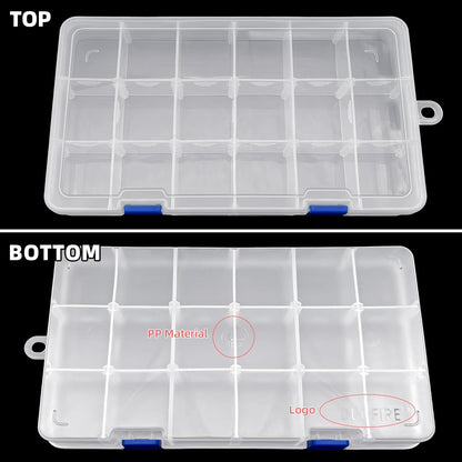 DUOFIRE Plastic Organizer Container Storage Box Adjustable Divider Removable Grid Compartment for Jewelry Beads Earring Tool Fishing Hook Small Accessories(18 grids, White X 2)