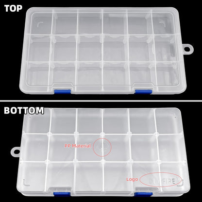 DUOFIRE Plastic Organizer Container Storage Box Adjustable Divider Removable Grid Compartment for Jewelry Beads Earring Tool Fishing Hook Small Accessories(18 grids, White X 2)