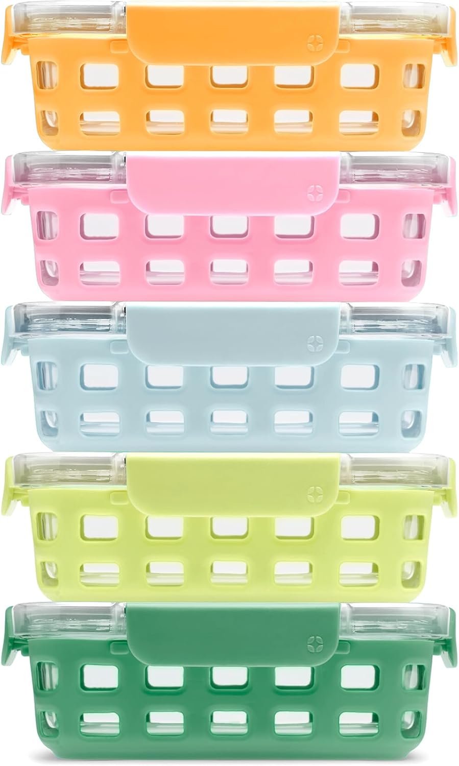 Ello Duraglass 3.4 Cup Meal Prep Sets 10Pc, 5 Pack Set- Glass Food Storage Container with Silicone Sleeve and Airtight BPA-Free Plastic Lids, Dishwasher, Microwave, and Freezer Safe, Olive Tree
