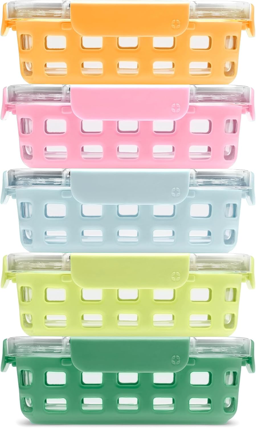 Ello Duraglass 3.4 Cup Meal Prep 10Pc,Set,Glass Food Storage Container with Silicone Sleeve and Airtight BPA-Free Plastic Lids,Dishwasher,Microwave & Freezer Safe,Evening Orchard,5 Count (Pack of 2)