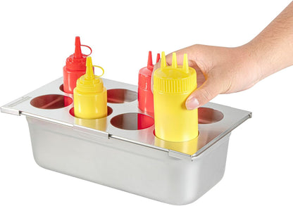 Restaurantware Stainless Steel Bottle Organizer - 1 Count - 6.299 x 7.087 x 0.394 Inches - Dishwasher-Friendly Condiment Holder - Kitchen Bottle Rack - Space-Saving Design - Silver