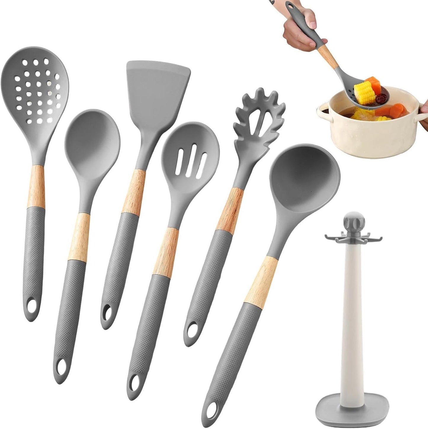Cooking Utensils Set, With Holder, 1set, Silicone Kitchen Utensils Set, Silicone Spatulas, Food Grade Non Stick Coating Design, For Home Restaurant Camping
