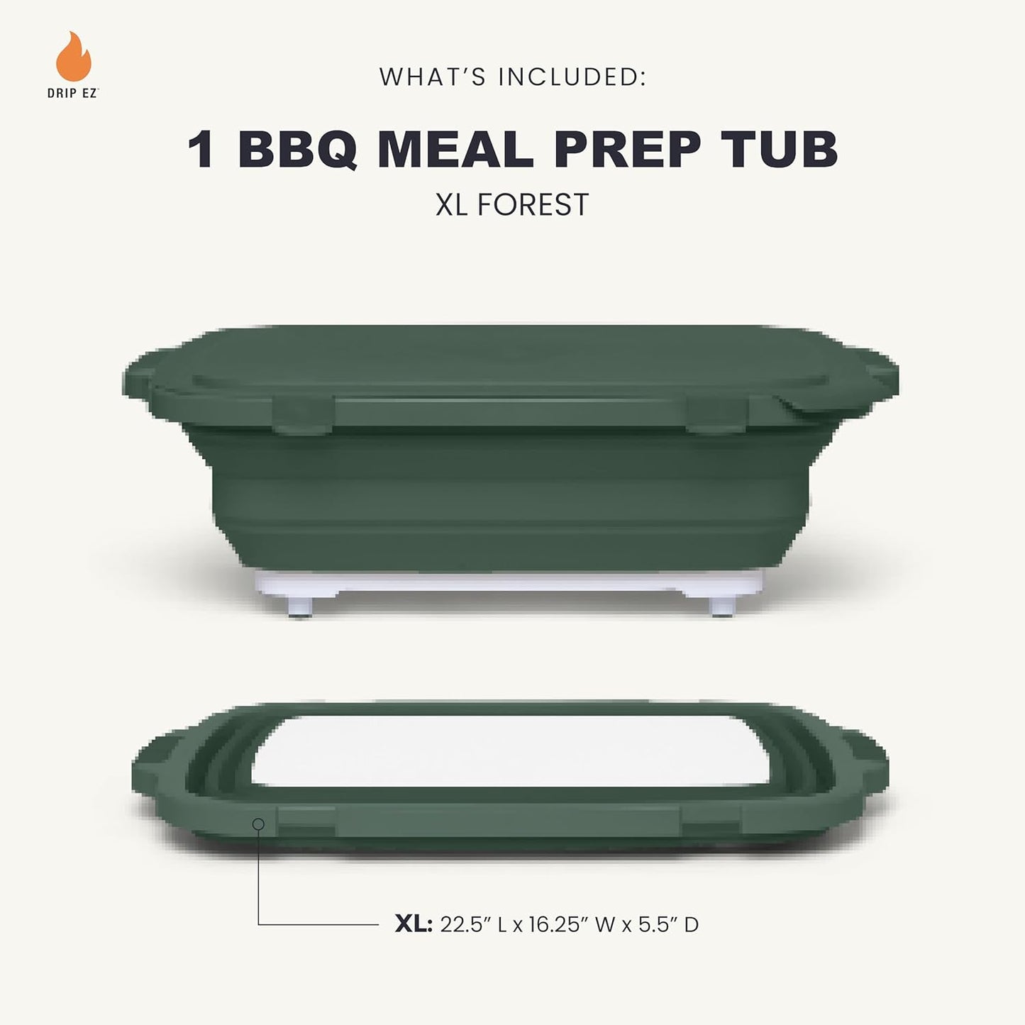 Drip EZ Collapsible BBQ Prep Tub - for Meal Prep Marinating Food Storage - Includes Cutting Board & Locking Lid - (1) XL - Black