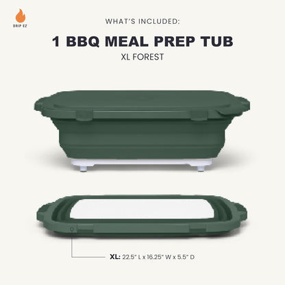 Drip EZ Collapsible BBQ Prep Tub - for Meal Prep Marinating Food Storage - Includes Cutting Board & Locking Lid - (1) XL - Black