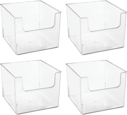 mDesign Set of 4 Storage Trays Open Top Kitchen Tray for Food Storage Made of Plastic Ideal in The Kitchen Cupboards or as Fridge Boxes 25.4 cm x 25.4 cm x 19.7 cm Clear