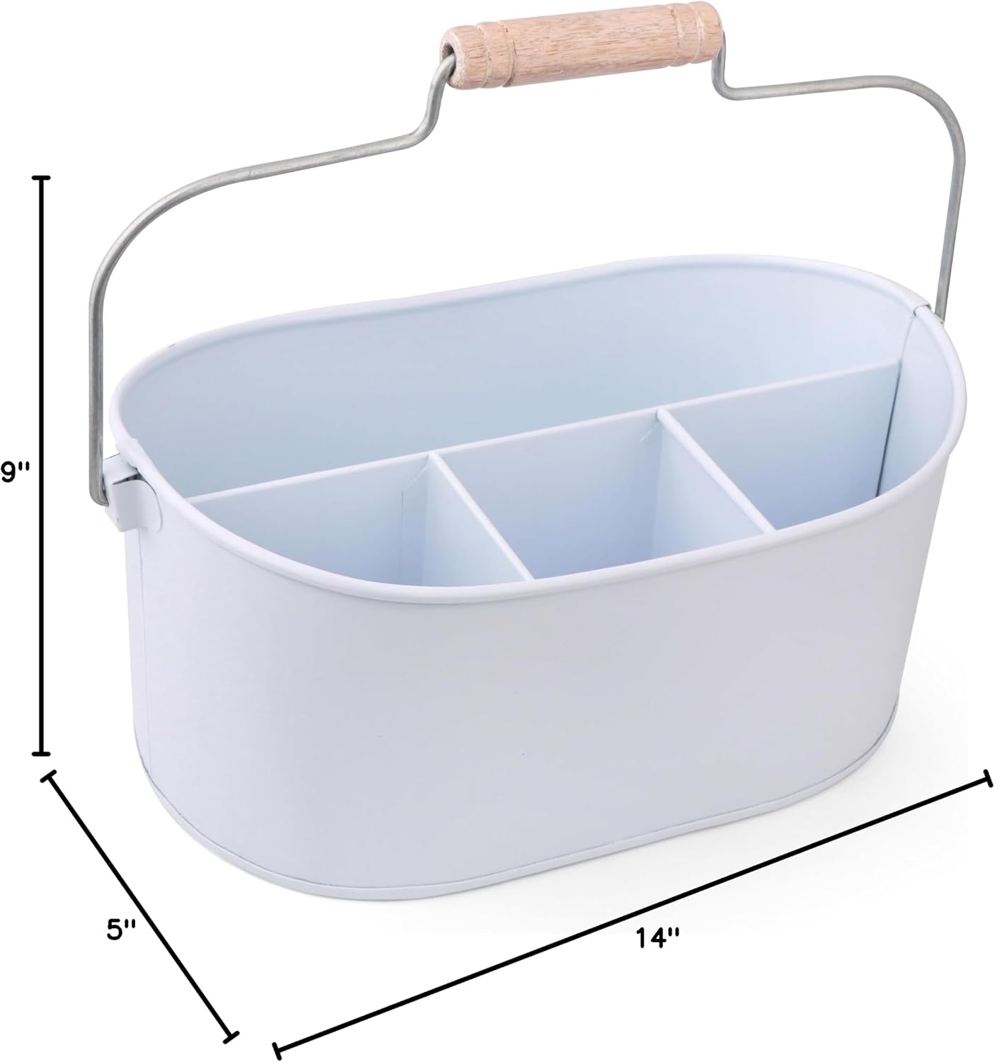 Alpha Living Home Galvanized Metal Utensil Caddy - Rustic Farmhouse Organizer Metal Garden Caddy with 4 Compartments and Wooden Handle for Kitchen, Buffet & Outdoor Events (Silver)