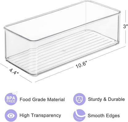 Hudgan 4 Pcs Storage Container Breastmilk for Fridge, Clear Organizer Bins for Milk Bags, Plastic Storage Bins for Freezer,Pantry, Bottles Bathroom, Vanity, Drawer and Yogurts,4.4" Wide