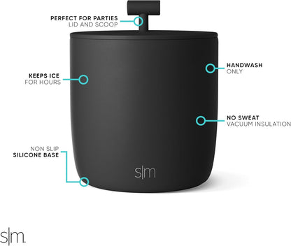Simple Modern Vacuum Insulated Ice Bucket with Lid and Scoop | For Cocktail, Champagne, Wine, Beer, & Hosting | Stainless Steel 100oz Capacity for Large Parties | Rocks Collection | Winter White