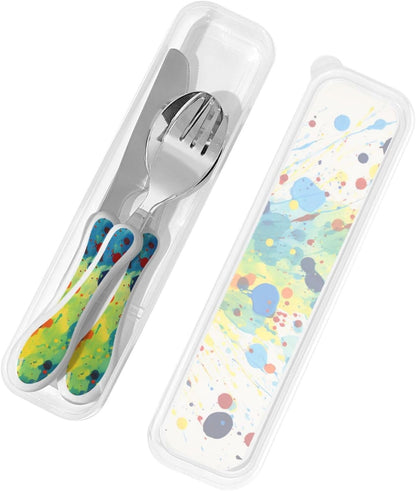 3-Piece Kids Silverware Set With Storage Case, Stainless Steel Reusable Children Safe Knife Spoon Fork Set Blue Active Girl Running Sunset Children Flatware Set For Kids Lunch Box - Colors C