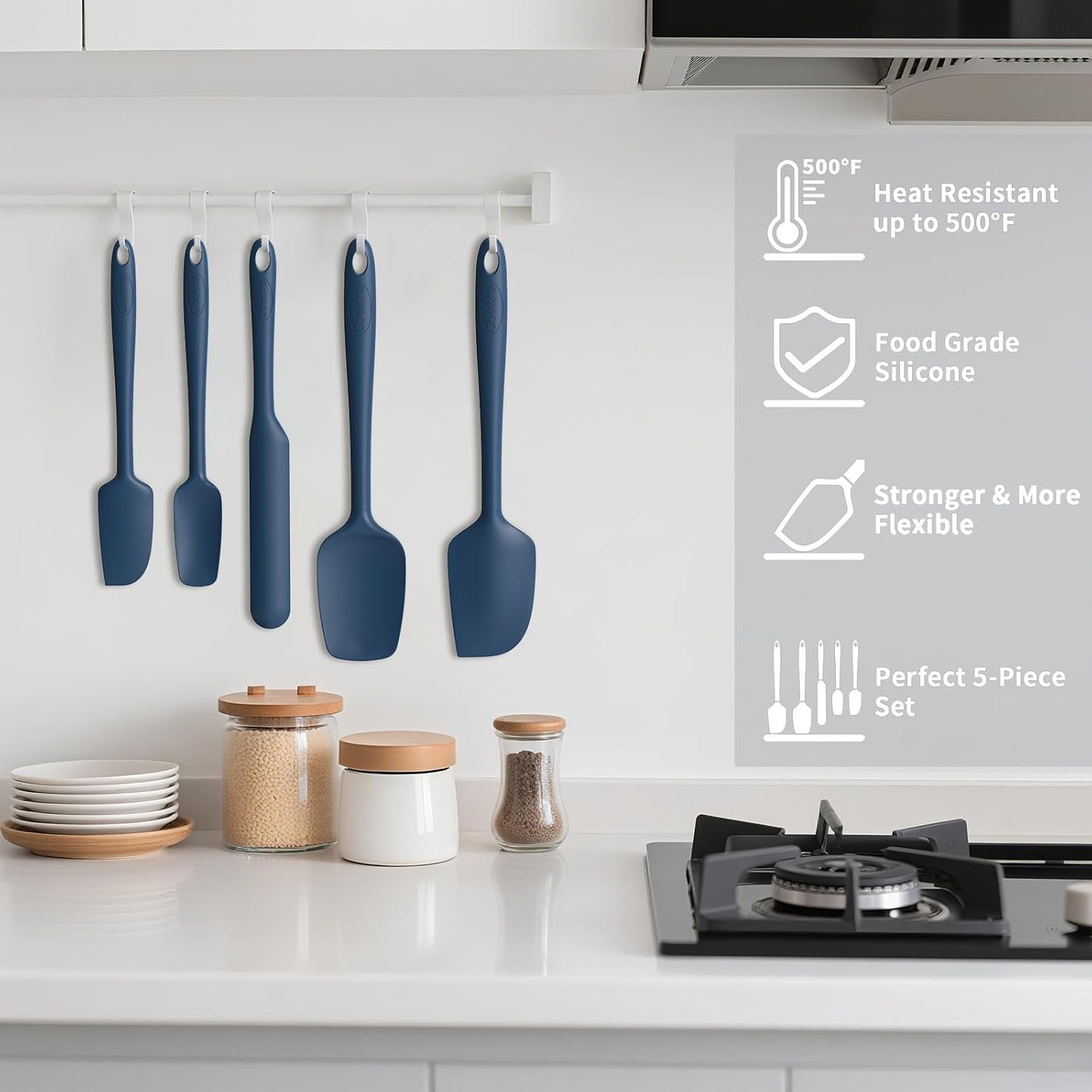 Coukre Silicone Spatula Set of 5,High Temperature Resistant, Food Grade Silicone, Dishwasher Safe, for Baking, Cooking (Pure Colorful A)