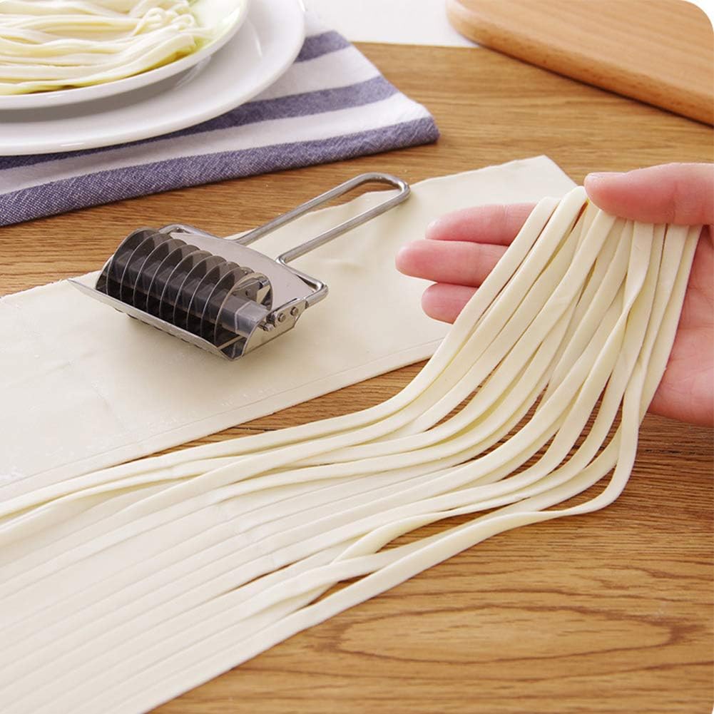 Pasta Noodle Cutter, Stainless Steel Manual Pasta Spaghetti Maker, Dough Cutter for Homemade Noodles, Lattice Roller Garlic Ginger Herb Mincer for Kitchen Cooking Tools
