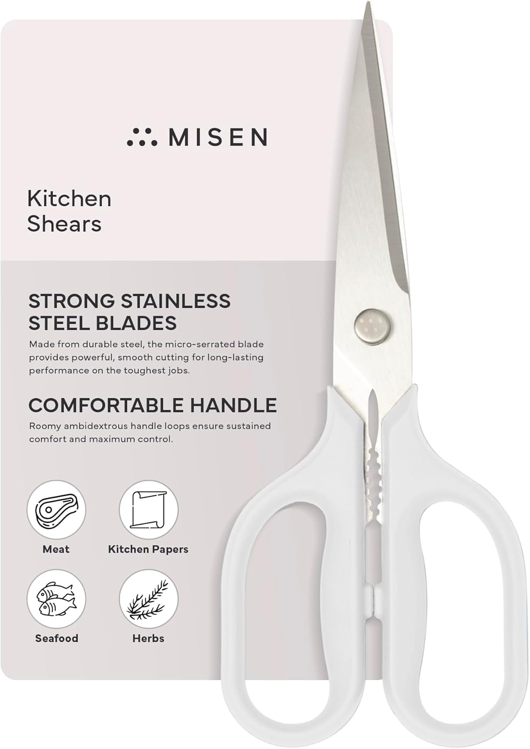 Misen Heavy Duty Kitchen Shears - Stainless Steel, Versatile and Easy Clean Scissors for Meat, Herbs and Veggies - Ambidextrous Comfort Handle - Professional Grade - Black
