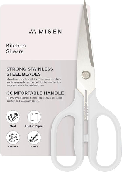 Misen Heavy Duty Kitchen Shears - Stainless Steel, Versatile and Easy Clean Scissors for Meat, Herbs and Veggies - Ambidextrous Comfort Handle - Professional Grade - Black