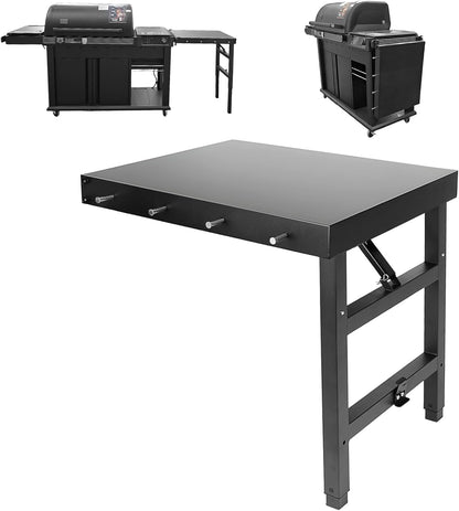 Utheer Folding Side Shelf for Traeger Woodridge Pro/Plus/Elite & Ironwood/Ironwood XL, 24.5" × 20.3" Large BBQ Side Table with 4 Hooks, Foldable Grill Prep Station