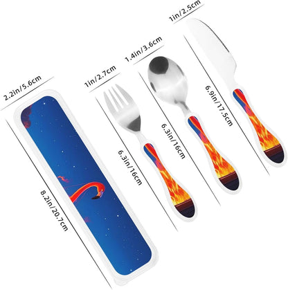 3-Piece Kids Silverware Set With Storage Case, Stainless Steel Reusable Children Safe Knife Spoon Fork Set Dreamy Jellyfish Print Children Flatware Set For Kids Lunch Box