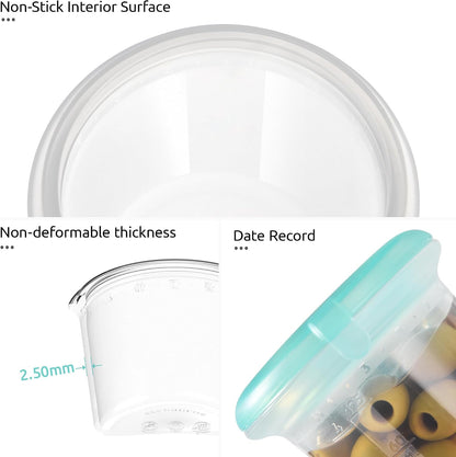 U-Taste Silicone Food Storage Containers Set: Meal Prep Box with Airtight Lid, Freezer & Microwave Safe, Date Marking Circle, Clear cup/oz/ml Measurement for Dry & Wet Deli -2oz/4oz/8oz/16oz, Aqua Sky