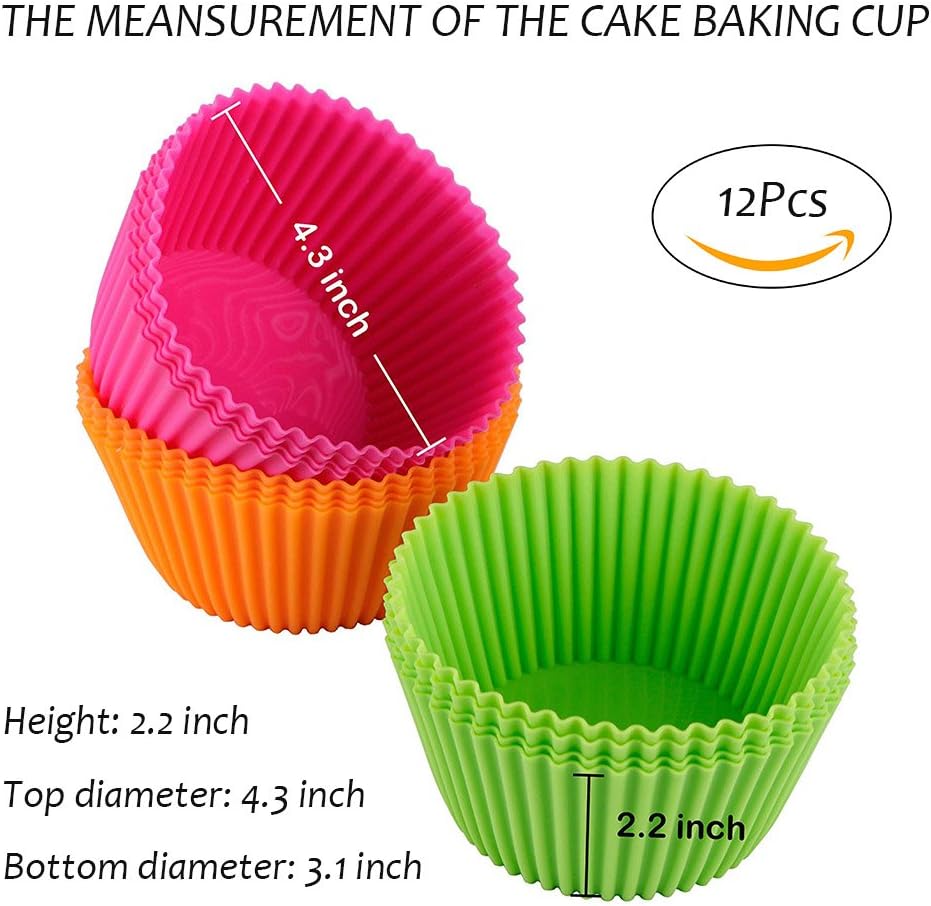Webake Silicone Baking Cups 4.3 Inch Jumbo Reusable Cupcake Liners, Giant Cupcake Mold Non-stick Extra Large Muffin Pans Big Cupcake Holders (Pack of 12)