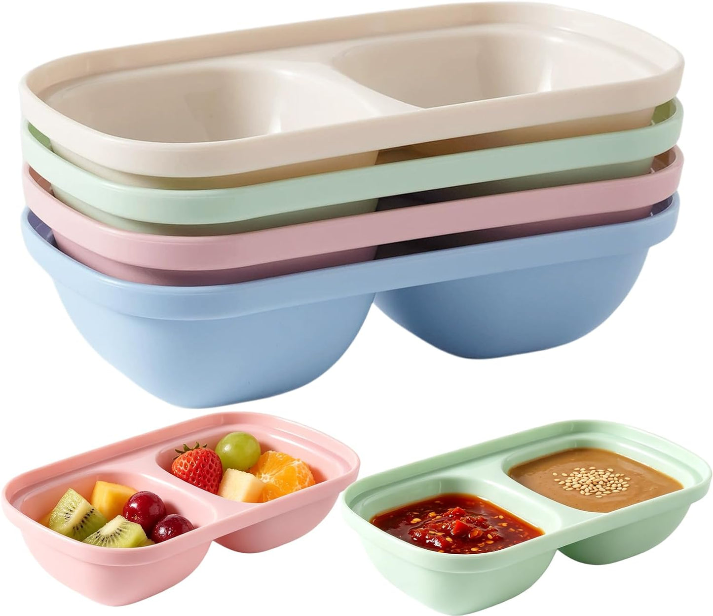 4 Piece Dipping Bowls Set, Small Spice Bowls for Sauce, Soy Sauce Dishes for Sushi, Dessert & Snack Portion Control, Dishwasher Safe Prep Bowls for BBQ Baking, 60ml (2 oz), PP Plastic, Pink