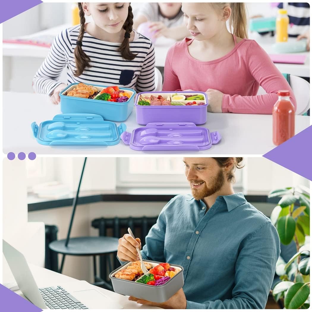 Bento Boxes for Adults - 1100 ML Bento Lunch Box Container For Kids With Spoon & Fork - Durable Perfect Size for On-the-Go Meal, BPA-Free and Food-Safe Materials(Grey)