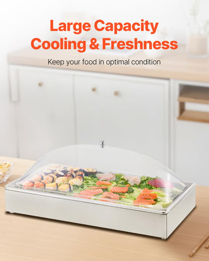 VEVOR Chilled Condiment Server, 4 Compartment Ice Cooled Condiment Serving Container, Chilled Garnish Tray Bar Caddy with Lid, for Bartending & Serving Taco, Salad, Fruit, Home & Restaurant Supplies