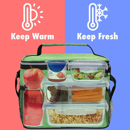 opux Insulated Lunch Bag for Men Women, Leakproof Black Lunch Box for Work, Portable Soft Lunch Cooler Bag with Shoulder Strap, Adult Lunchbox Lunch Pail for Kid Boy Girl School, 14 Can/8L