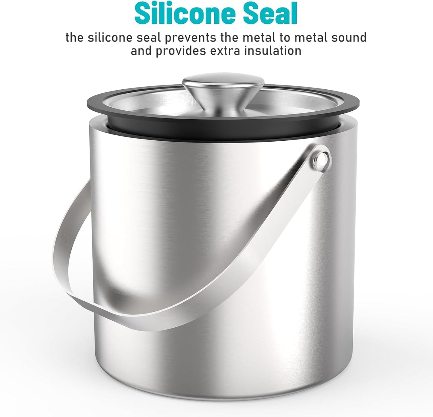 3L Stainless Steel Ice Bucket, Double Wall Insulated Ice Bucket with Lid, Drain Plate, Scoop, Tong for Parties Cocktail Bar