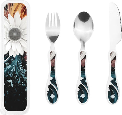 3-Piece Kids Silverware Set With Storage Case, Stainless Steel Reusable Children Safe Knife Spoon Fork Set Shih Tzu Dog Children Flatware Set For Kids Lunch Box