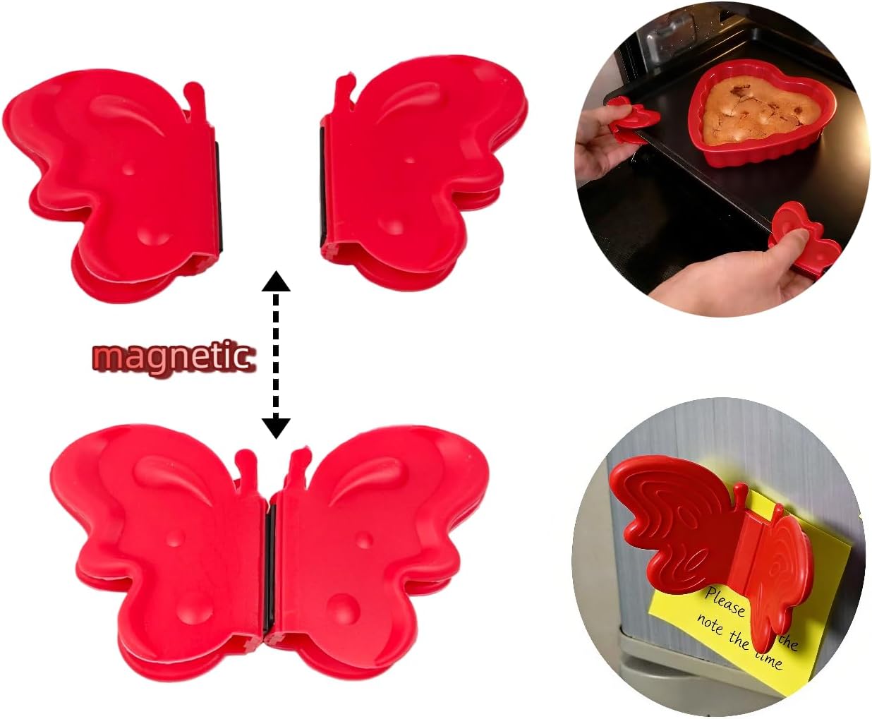 Silicone Heat Resistant Mini Oven Mitts Set – 2 Sets (6-Pack), Pot Handle Covers, Microwave Pinch Mitts & Butterfly-Style Hot Holders, Anti-Scalding Kitchen Cooking & Baking, Red