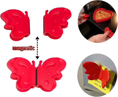 Silicone Heat Resistant Mini Oven Mitts Set – 2 Sets (6-Pack), Pot Handle Covers, Microwave Pinch Mitts & Butterfly-Style Hot Holders, Anti-Scalding Kitchen Cooking & Baking, Red