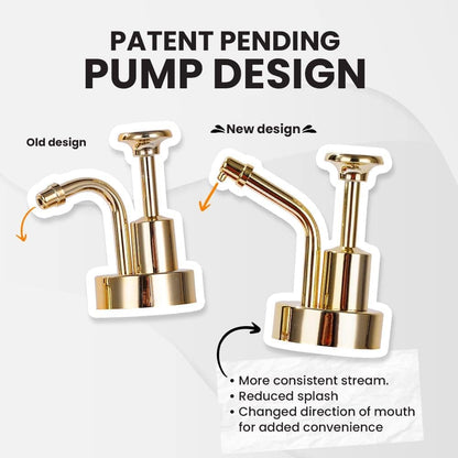 Molimoli Syrup Dispenser for Coffee Bars, Glass Syrup Bottle w. Pump, 16.9 oz 500 ml, Gold Upgraded Dispenser