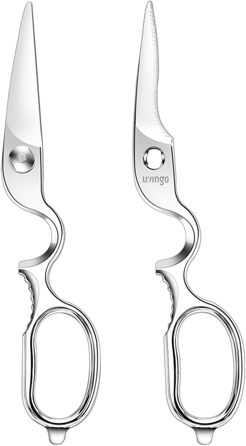 LIVINGO Kitchen Forged Shears Heavy Duty Come Apart Ultra Sharp Multi-function Stainless Steel Scissors Bottle Opener, Nut Cracker 8.5 inch