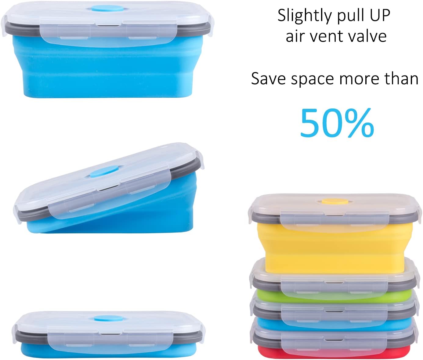 Collapsible Food Storage Containers with Lids, 4 Pack, 40 oz Silicone 1-Compartment Meal Prep Containers Reusable, Lunch Bento Boxes for Adults, Microwave Freezer Dishwasher Safe, BPA-Free, Black