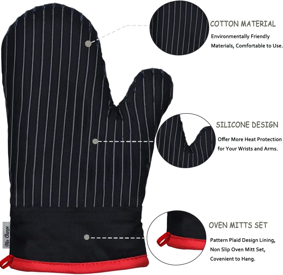 Oven Mitts and Pot Holders Sets,6 Pcs Oven Mitts and Potholders with Recycled Cotton High Heat Resistant Extra Thick Long Oven Mitts for Cooking(Black)