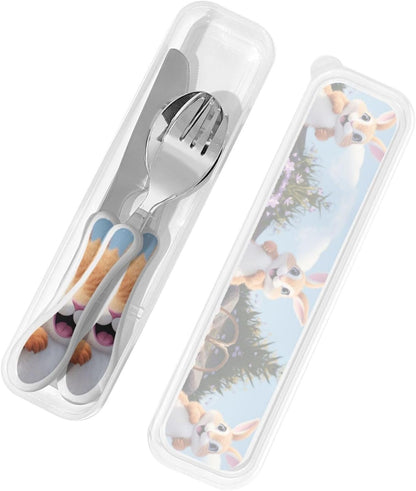 3-Piece Kids Silverware Set With Storage Case, Stainless Steel Reusable Children Safe Knife Spoon Fork Set Blue Active Girl Running Sunset Children Flatware Set For Kids Lunch Box - Colors A
