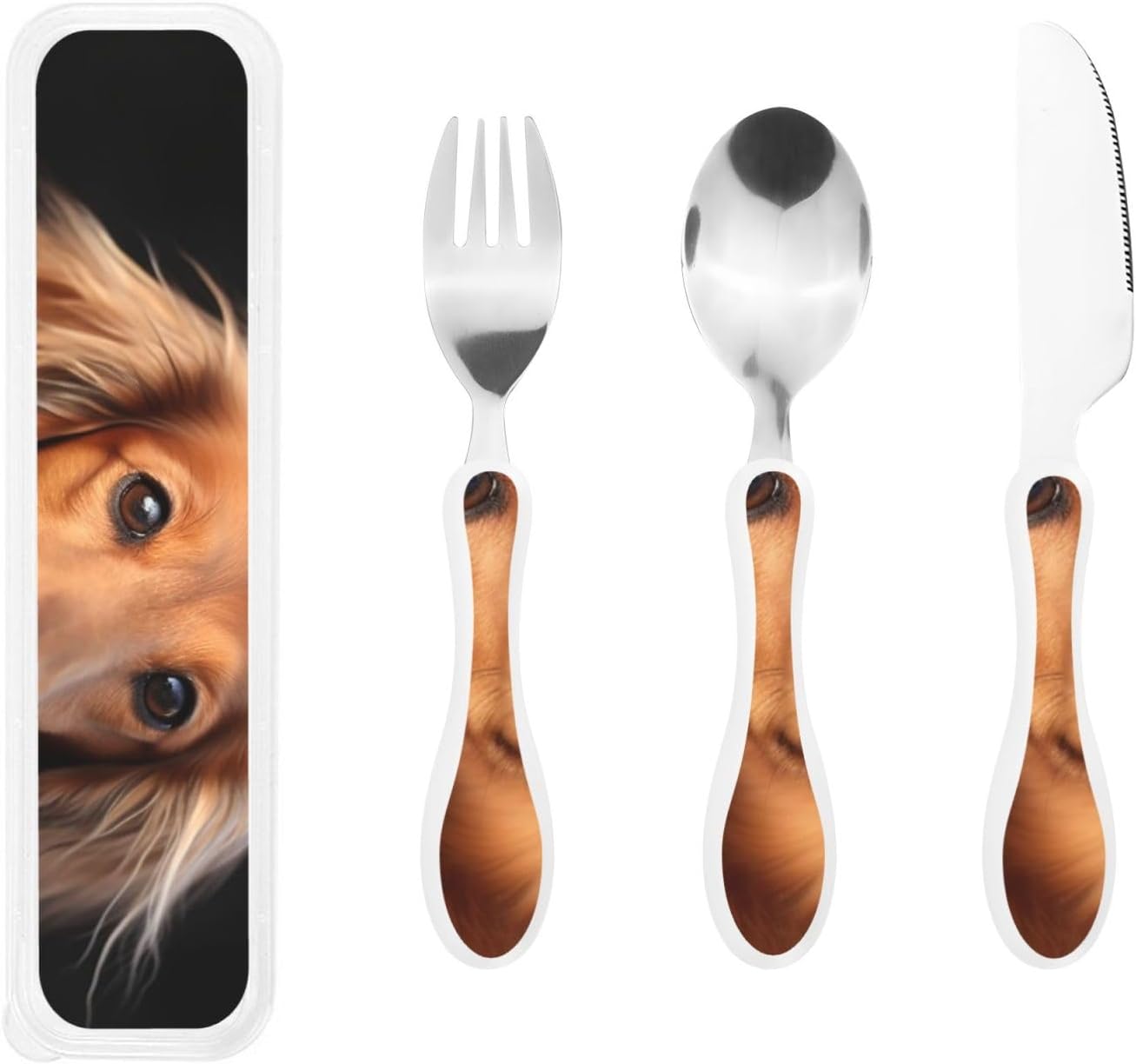 3-Piece Kids Silverware Set With Storage Case, Stainless Steel Reusable Children Safe Knife Spoon Fork Set Long Haired Dachshund Children Flatware Set For Kids Lunch Box